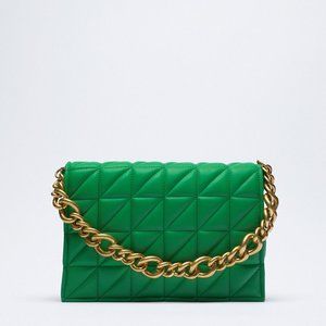 Quilted Green Bag with Gold Chain